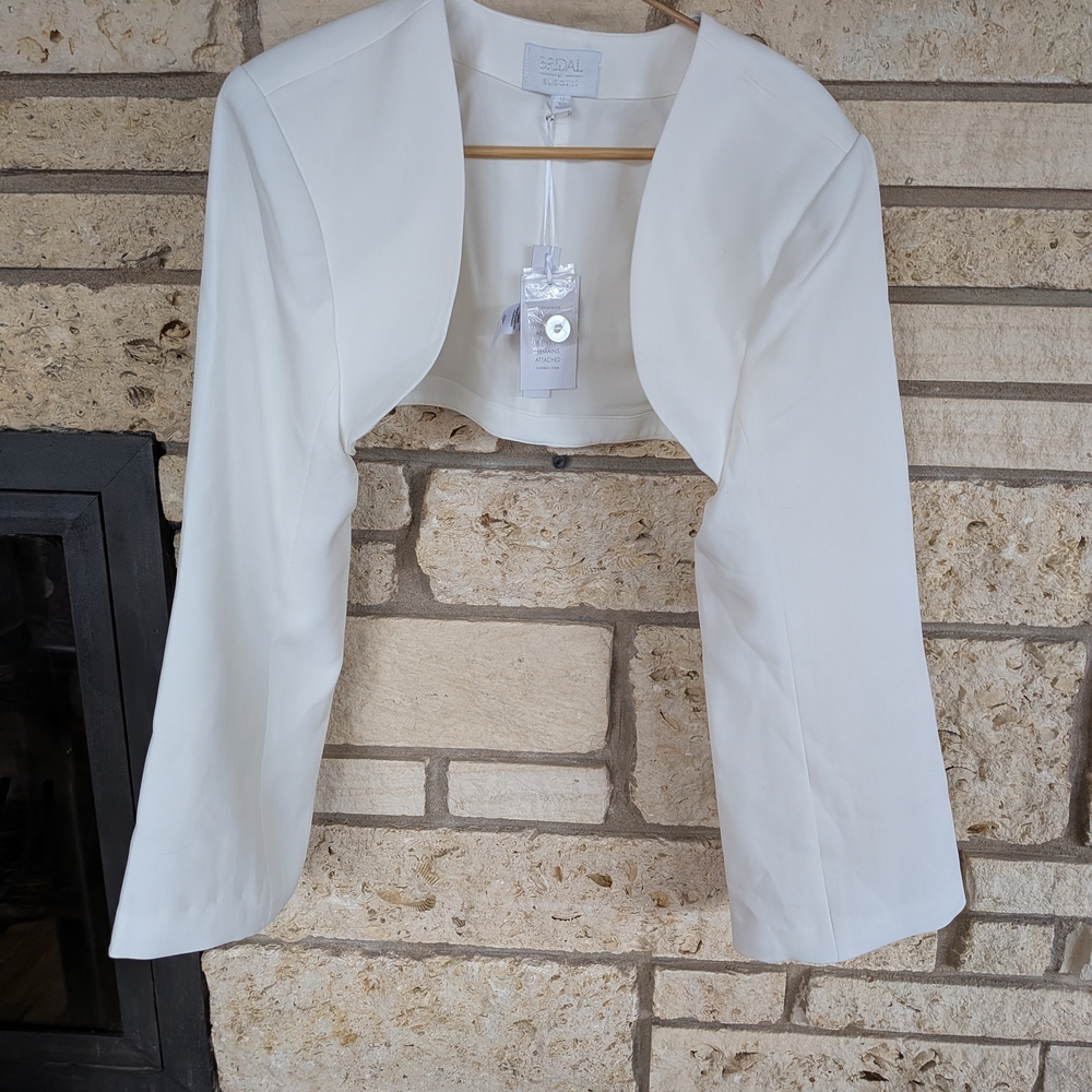 Eloquii White Cropped Open-Front Bolero Blazer